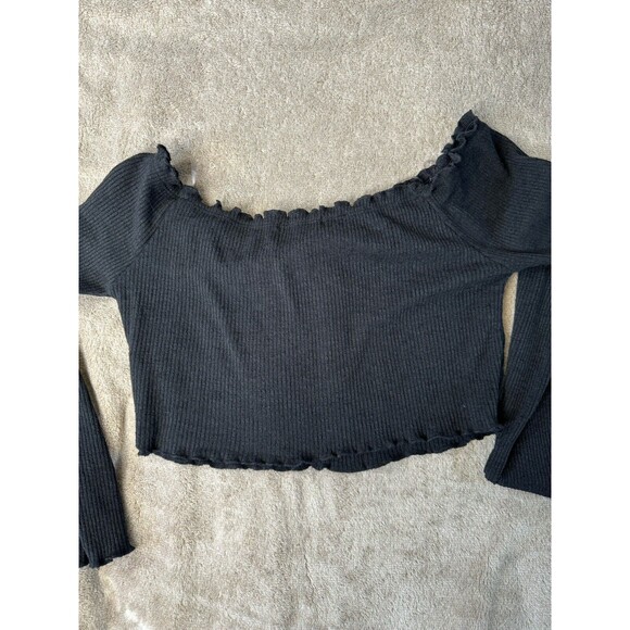 Mind Code Black Long Sleeve Off Shoulder Crop Top Size L - Picture 9 of 10
